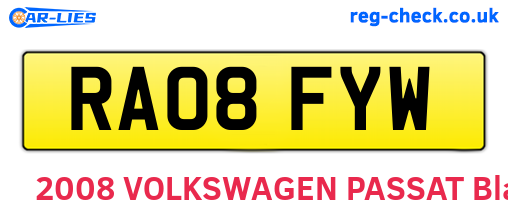 RA08FYW are the vehicle registration plates.