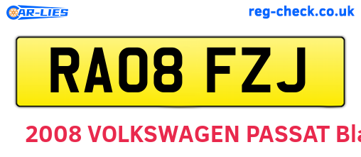 RA08FZJ are the vehicle registration plates.