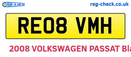 RE08VMH are the vehicle registration plates.