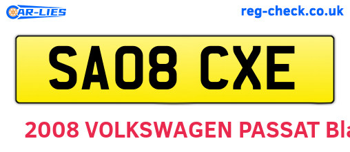 SA08CXE are the vehicle registration plates.