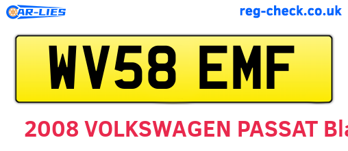 WV58EMF are the vehicle registration plates.