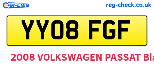YY08FGF are the vehicle registration plates.