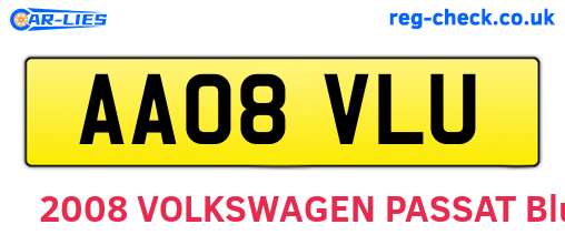 AA08VLU are the vehicle registration plates.