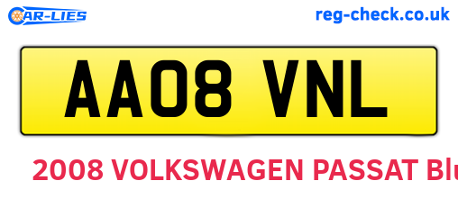 AA08VNL are the vehicle registration plates.