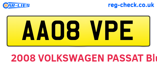 AA08VPE are the vehicle registration plates.