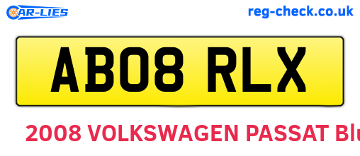 AB08RLX are the vehicle registration plates.
