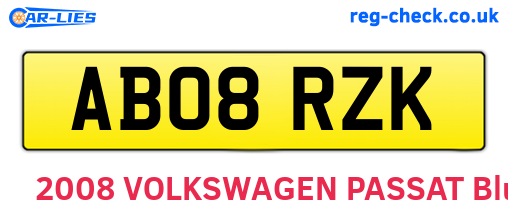 AB08RZK are the vehicle registration plates.