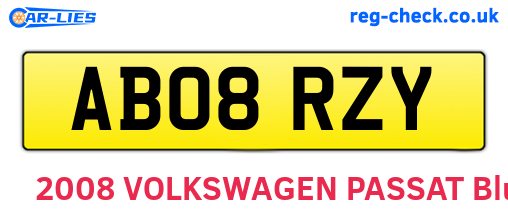 AB08RZY are the vehicle registration plates.
