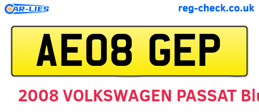 AE08GEP are the vehicle registration plates.