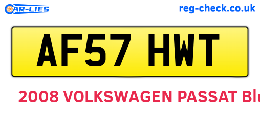 AF57HWT are the vehicle registration plates.