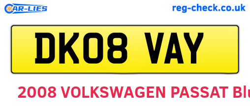 DK08VAY are the vehicle registration plates.
