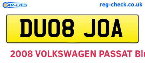 DU08JOA are the vehicle registration plates.