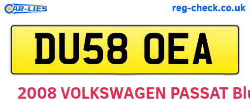 DU58OEA are the vehicle registration plates.