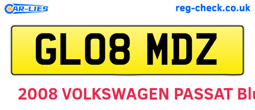 GL08MDZ are the vehicle registration plates.