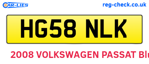 HG58NLK are the vehicle registration plates.