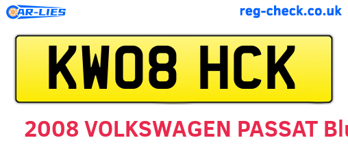 KW08HCK are the vehicle registration plates.