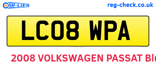 LC08WPA are the vehicle registration plates.