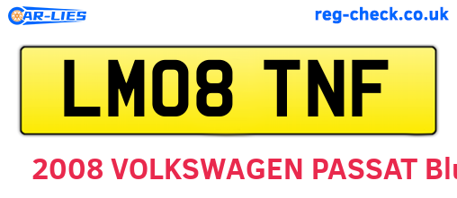 LM08TNF are the vehicle registration plates.