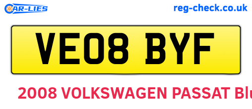 VE08BYF are the vehicle registration plates.