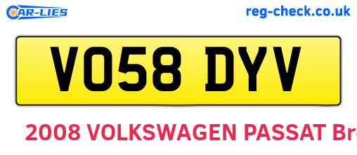 VO58DYV are the vehicle registration plates.