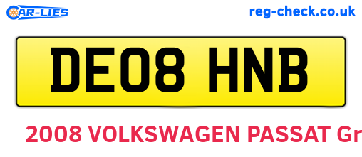 DE08HNB are the vehicle registration plates.