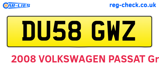 DU58GWZ are the vehicle registration plates.