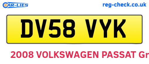 DV58VYK are the vehicle registration plates.