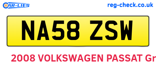 NA58ZSW are the vehicle registration plates.
