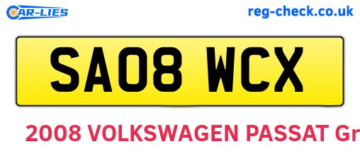 SA08WCX are the vehicle registration plates.