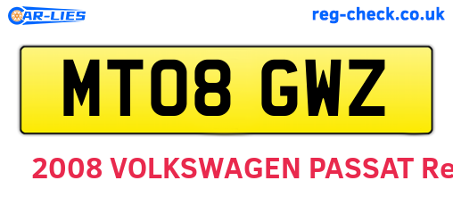 MT08GWZ are the vehicle registration plates.