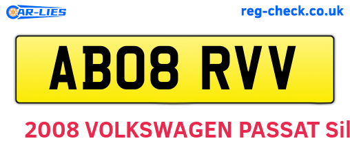 AB08RVV are the vehicle registration plates.