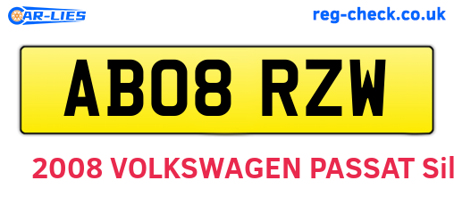 AB08RZW are the vehicle registration plates.