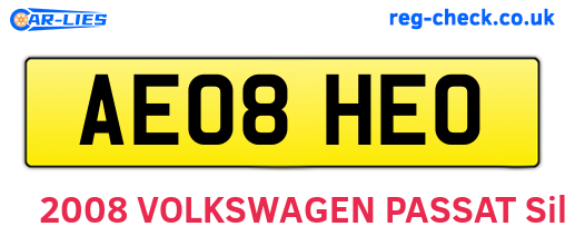 AE08HEO are the vehicle registration plates.