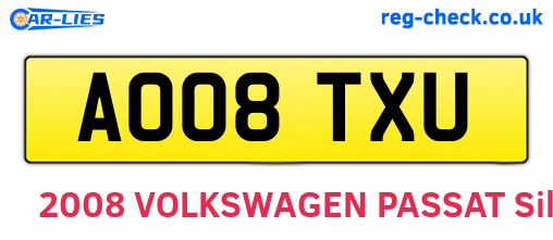 AO08TXU are the vehicle registration plates.