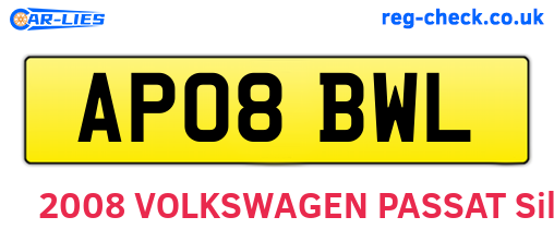 AP08BWL are the vehicle registration plates.