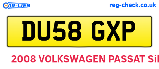 DU58GXP are the vehicle registration plates.
