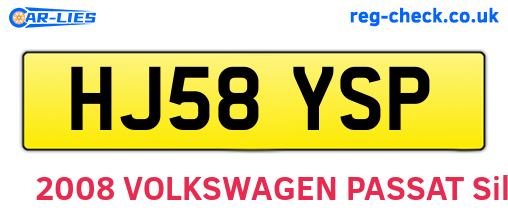 HJ58YSP are the vehicle registration plates.