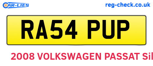RA54PUP are the vehicle registration plates.