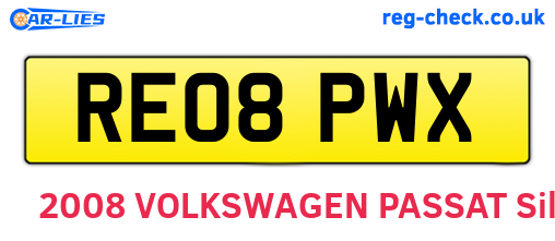 RE08PWX are the vehicle registration plates.