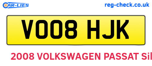 VO08HJK are the vehicle registration plates.