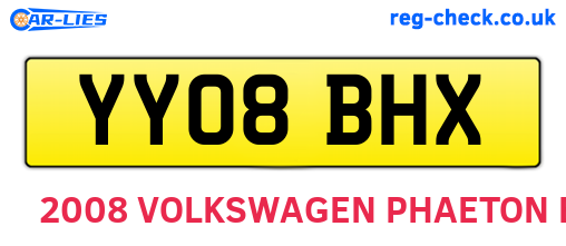 YY08BHX are the vehicle registration plates.