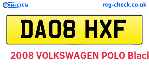 DA08HXF are the vehicle registration plates.