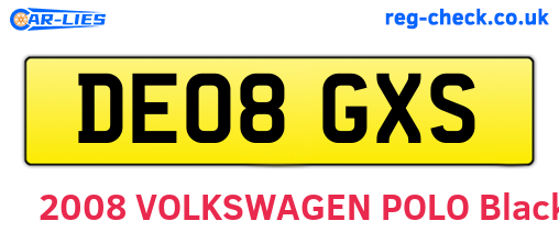 DE08GXS are the vehicle registration plates.