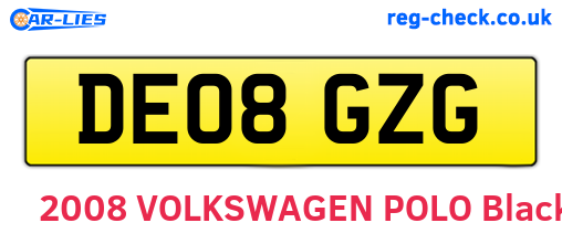 DE08GZG are the vehicle registration plates.