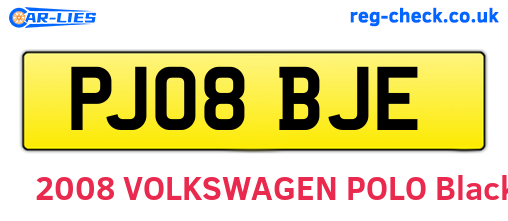 PJ08BJE are the vehicle registration plates.