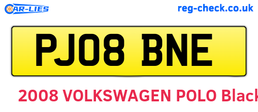 PJ08BNE are the vehicle registration plates.