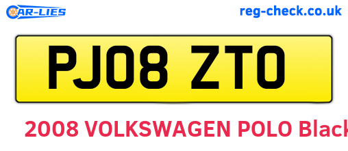 PJ08ZTO are the vehicle registration plates.