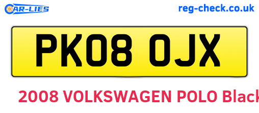 PK08OJX are the vehicle registration plates.