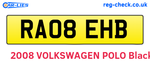 RA08EHB are the vehicle registration plates.