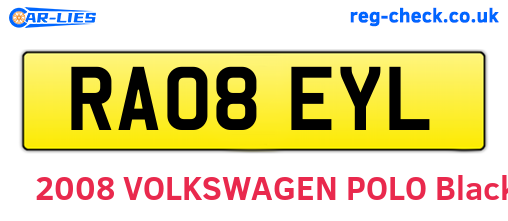 RA08EYL are the vehicle registration plates.